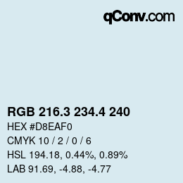 カラーコード: RGB 216.3 234.4 240 | qconv.com