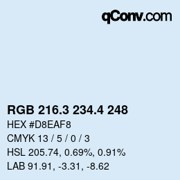 カラーコード: RGB 216.3 234.4 248 | qconv.com