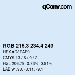 カラーコード: RGB 216.3 234.4 249 | qconv.com