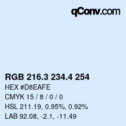 カラーコード: RGB 216.3 234.4 254 | qconv.com