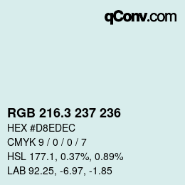 カラーコード: RGB 216.3 237 236 | qconv.com