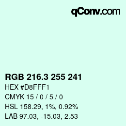カラーコード: RGB 216.3 255 241 | qconv.com