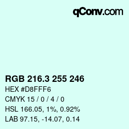 カラーコード: RGB 216.3 255 246 | qconv.com