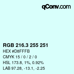カラーコード: RGB 216.3 255 251 | qconv.com