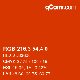 カラーコード: RGB 216.3 54.4 0 | qconv.com