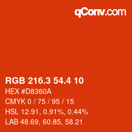 カラーコード: RGB 216.3 54.4 10 | qconv.com