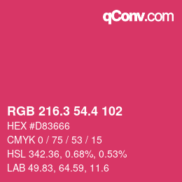 カラーコード: RGB 216.3 54.4 102 | qconv.com