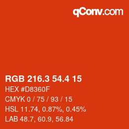 カラーコード: RGB 216.3 54.4 15 | qconv.com