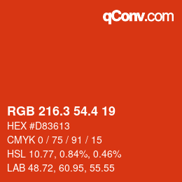 カラーコード: RGB 216.3 54.4 19 | qconv.com