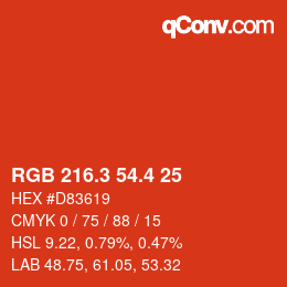 カラーコード: RGB 216.3 54.4 25 | qconv.com