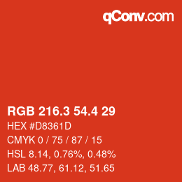 カラーコード: RGB 216.3 54.4 29 | qconv.com