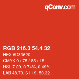 カラーコード: RGB 216.3 54.4 32 | qconv.com
