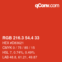 カラーコード: RGB 216.3 54.4 33 | qconv.com