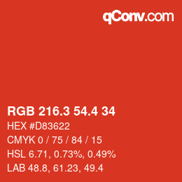 カラーコード: RGB 216.3 54.4 34 | qconv.com