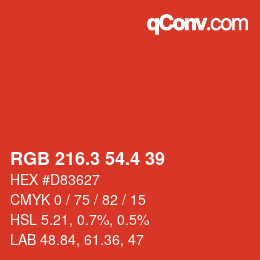 カラーコード: RGB 216.3 54.4 39 | qconv.com