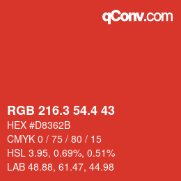 カラーコード: RGB 216.3 54.4 43 | qconv.com