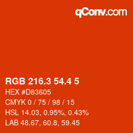 カラーコード: RGB 216.3 54.4 5 | qconv.com