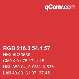 カラーコード: RGB 216.3 54.4 57 | qconv.com