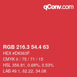 カラーコード: RGB 216.3 54.4 63 | qconv.com