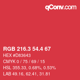 カラーコード: RGB 216.3 54.4 67 | qconv.com