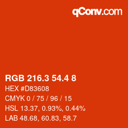 カラーコード: RGB 216.3 54.4 8 | qconv.com