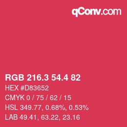 カラーコード: RGB 216.3 54.4 82 | qconv.com