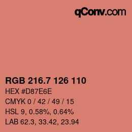 カラーコード: RGB 216.7 126 110 | qconv.com