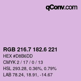 カラーコード: RGB 216.7 182.6 221 | qconv.com