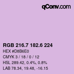 カラーコード: RGB 216.7 182.6 224 | qconv.com