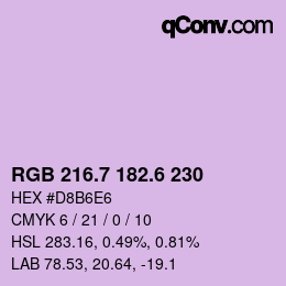 カラーコード: RGB 216.7 182.6 230 | qconv.com