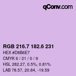 カラーコード: RGB 216.7 182.6 231 | qconv.com