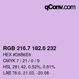 カラーコード: RGB 216.7 182.6 232 | qconv.com