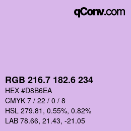 カラーコード: RGB 216.7 182.6 234 | qconv.com