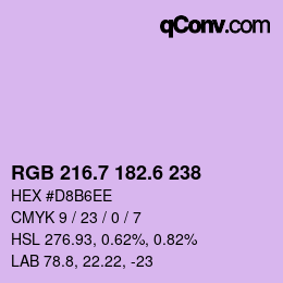 カラーコード: RGB 216.7 182.6 238 | qconv.com
