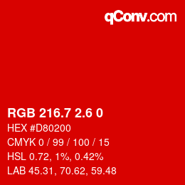 カラーコード: RGB 216.7 2.6 0 | qconv.com