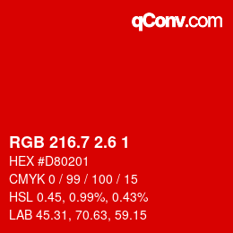 カラーコード: RGB 216.7 2.6 1 | qconv.com