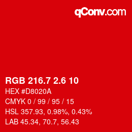 カラーコード: RGB 216.7 2.6 10 | qconv.com