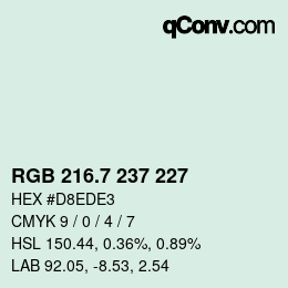 カラーコード: RGB 216.7 237 227 | qconv.com