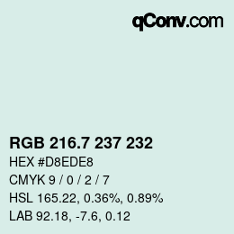 カラーコード: RGB 216.7 237 232 | qconv.com