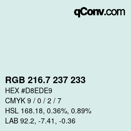 カラーコード: RGB 216.7 237 233 | qconv.com