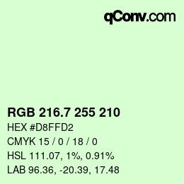 カラーコード: RGB 216.7 255 210 | qconv.com