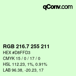 カラーコード: RGB 216.7 255 211 | qconv.com
