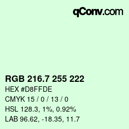 カラーコード: RGB 216.7 255 222 | qconv.com