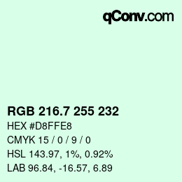 カラーコード: RGB 216.7 255 232 | qconv.com