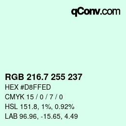 カラーコード: RGB 216.7 255 237 | qconv.com