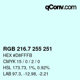 カラーコード: RGB 216.7 255 251 | qconv.com