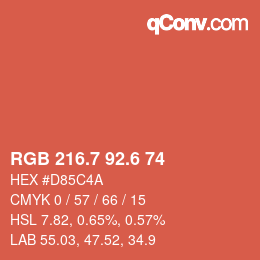 カラーコード: RGB 216.7 92.6 74 | qconv.com