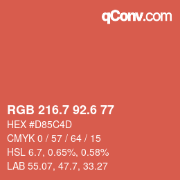 カラーコード: RGB 216.7 92.6 77 | qconv.com