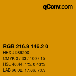 カラーコード: RGB 216.9 146.2 0 | qconv.com