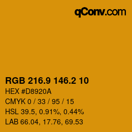 カラーコード: RGB 216.9 146.2 10 | qconv.com